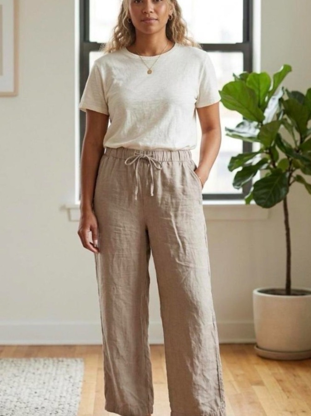 Women's Nicole Miller New York Drawstring Wide-Leg Linen Blend Pants - NWT